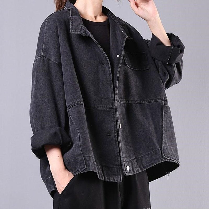 Women's Clothing 2022 Spring New Korean Version Loose Literary Retro Old-Fashioned Denim Women's Long-Sleeved Short Jacket