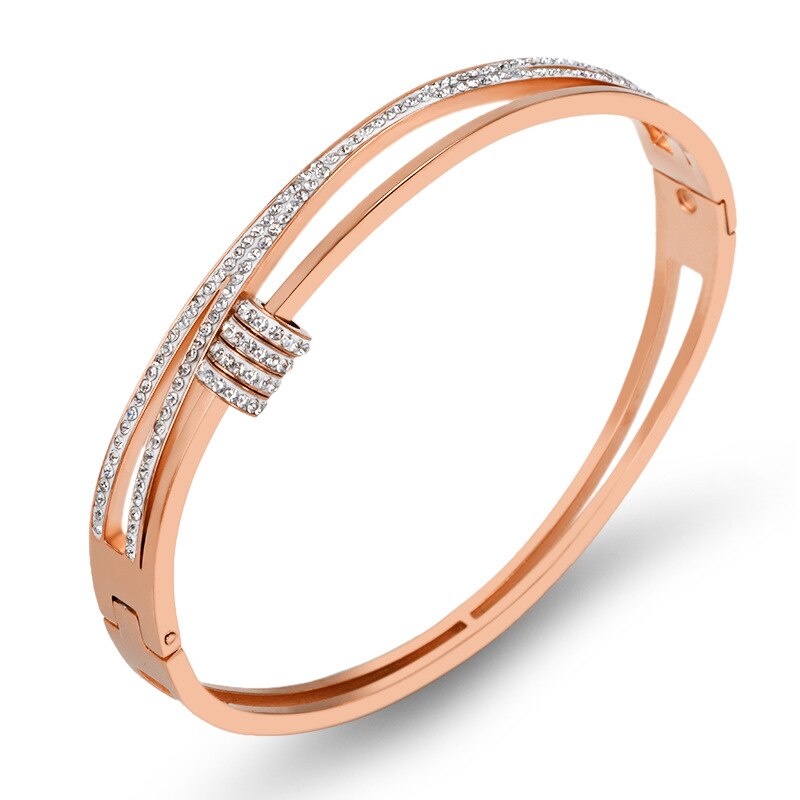 JINHUI Cross Rhinestone Cuff Bangles & Bracelets For Women Girls Popular Stainless Steel Luxury Crystal Bracelet Female Jewelry