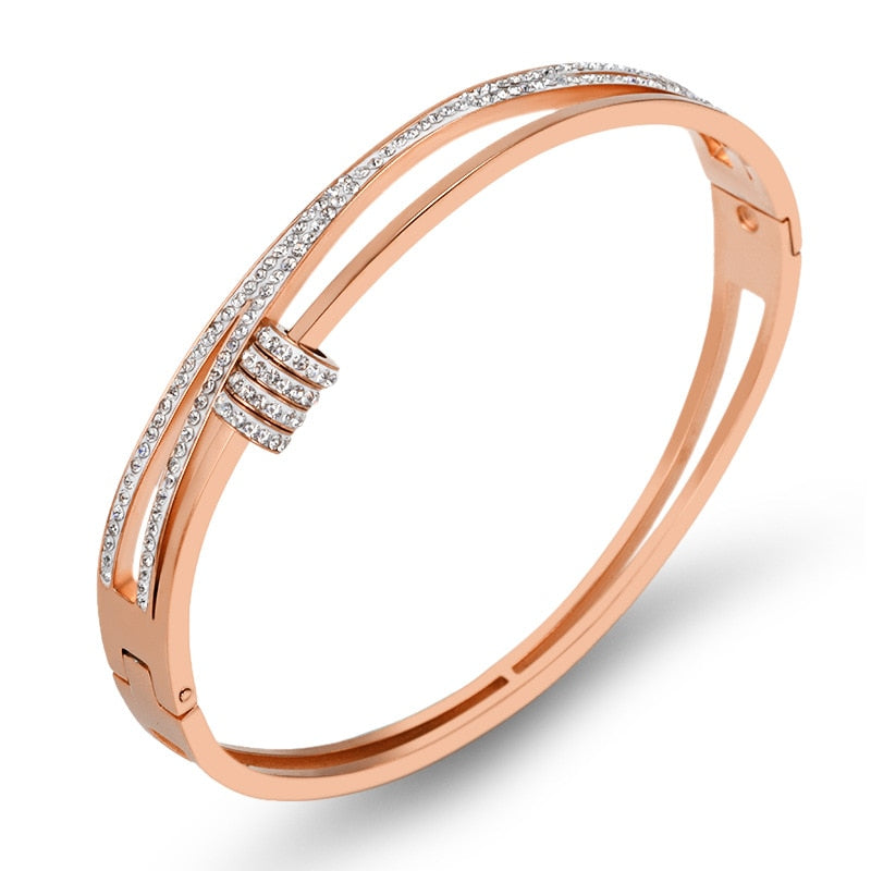 JINHUI Cross Rhinestone Cuff Bangles & Bracelets For Women Girls Popular Stainless Steel Luxury Crystal Bracelet Female Jewelry