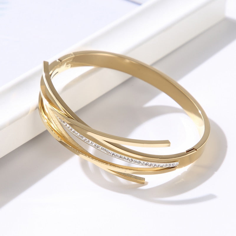 JINHUI Cross Rhinestone Cuff Bangles & Bracelets For Women Girls Popular Stainless Steel Luxury Crystal Bracelet Female Jewelry